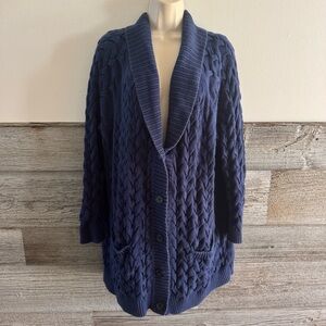 Lands’ End Women’s Plus 2X Drifter Cardigan Sweater Navy Blue, 100% Cotton (R1)